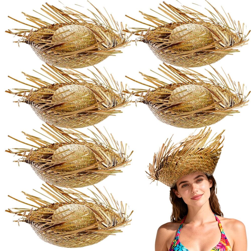 1507 6 Pcs Straw Hat Hawaii Beach Party Hat Costume Beachcomber Hats